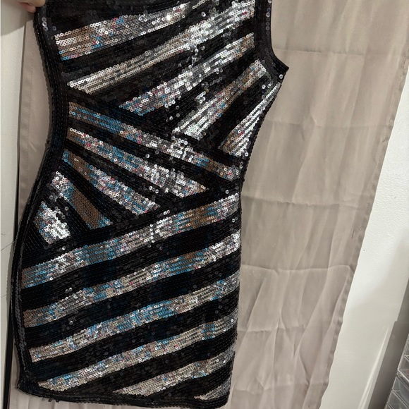 bebe Striking Black and Silver Sequin Mini Dress - Picture 4 of 8